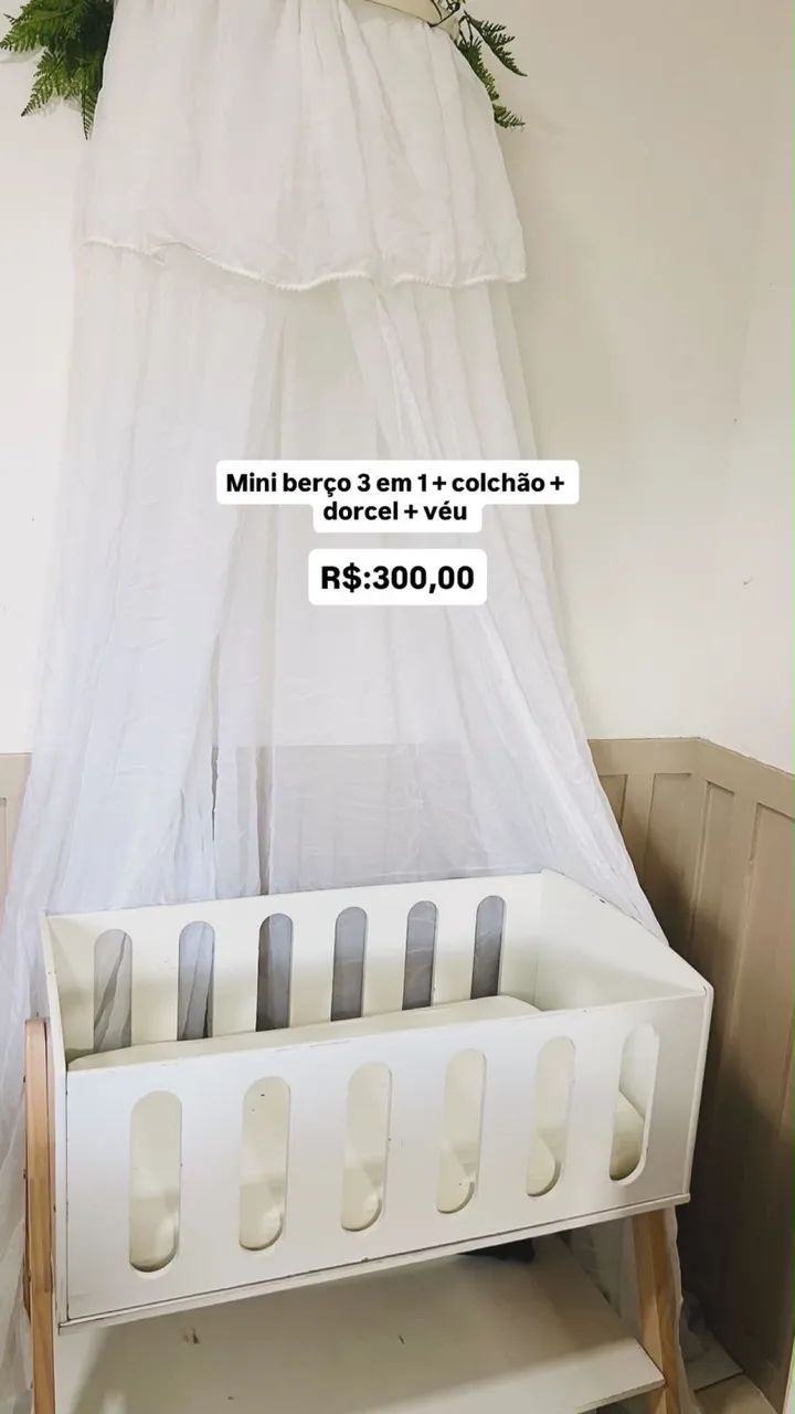 Mini berço 3 em 1 + colchão + dorcel + véu 