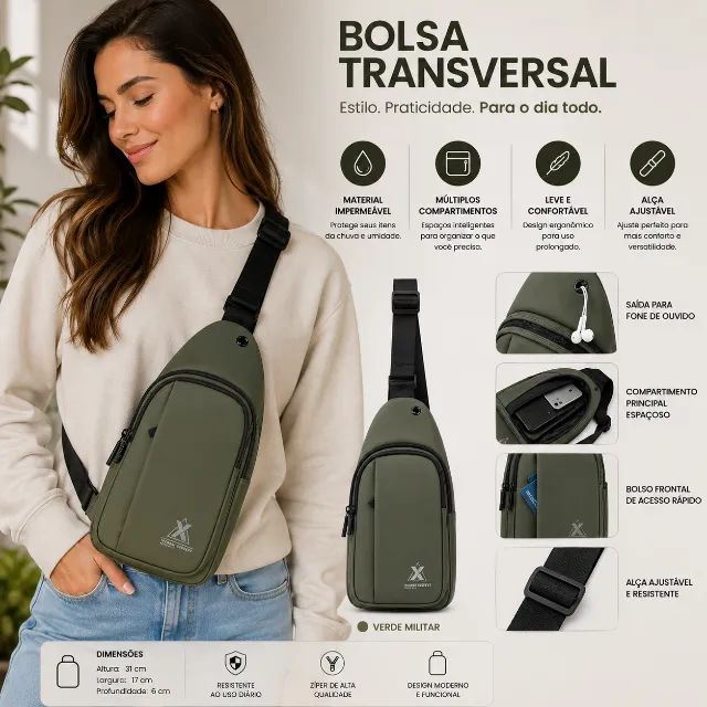 Bolsa Transversal Impermeável Premium - Estilo e Praticidade no Dia a Dia - Foto 2