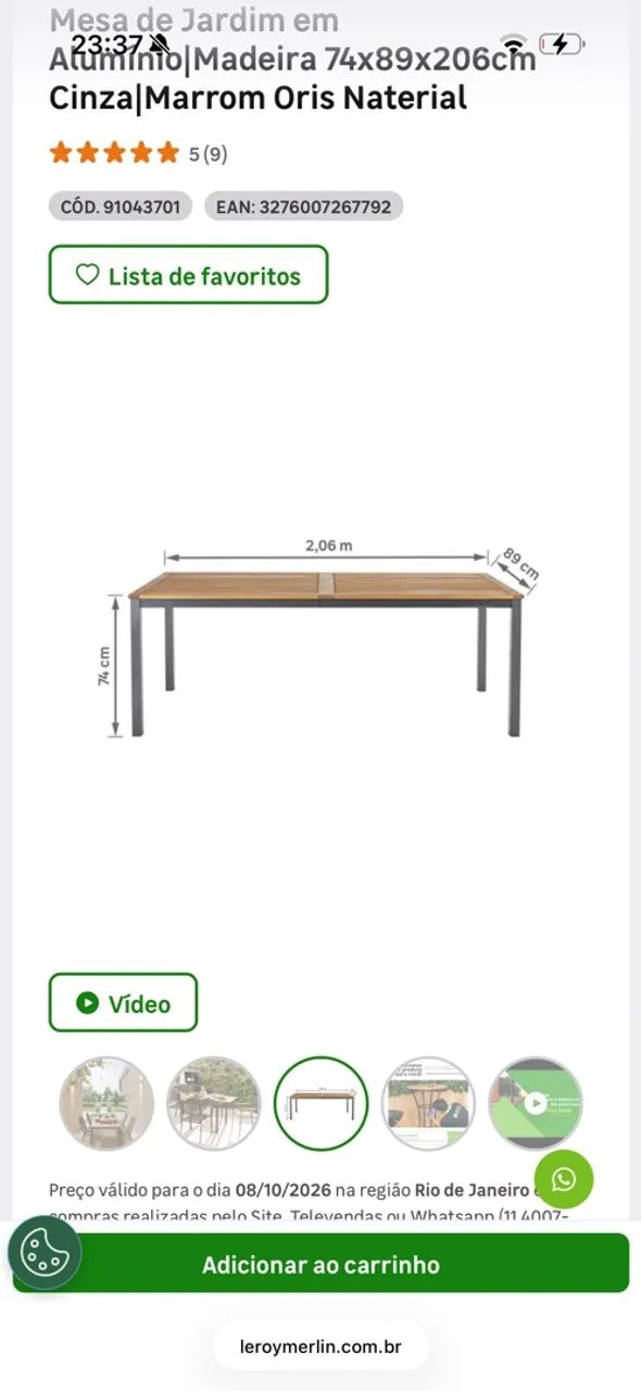 Mesa de Jardim em Alumínio Retangular 74x89x206cm - Foto 3