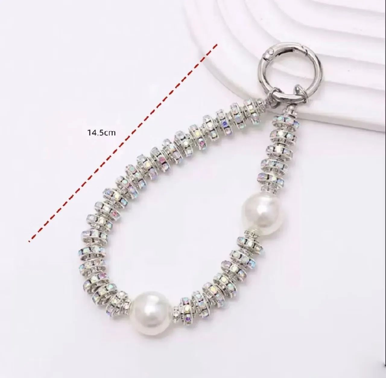 Pulseira/chaveiro luxo com strass e pérola para capa celular  - Foto 5