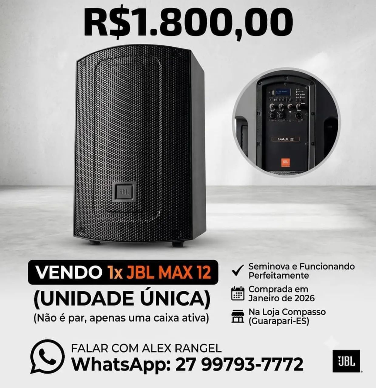 Vendo  01 uma caixa ativa JBL Max 12 funcionando perfeitamente e seminova. 