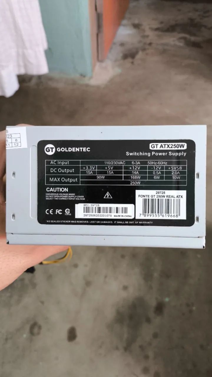 Fonte Goldentec GT ATX 250W Real + Cabo de Força