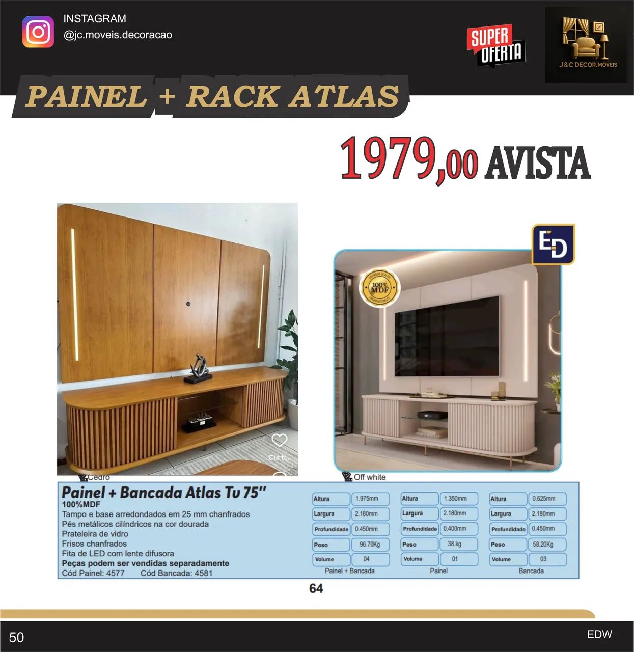 PAINEL E BANCADA ATLAS MDF