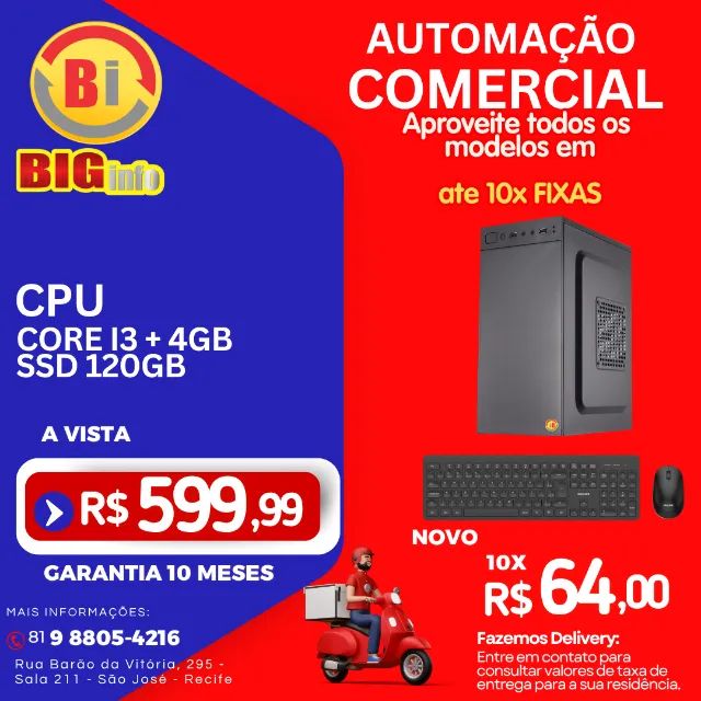 Computador Intel Core I3 Memória Ram 4Gb Ssd 120Gb - Em ate 10x Fixas 