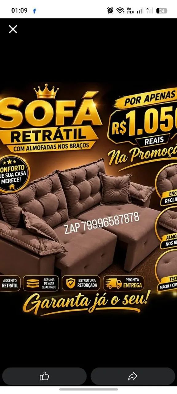 Conjunto de sofá com puff  Retrátil 