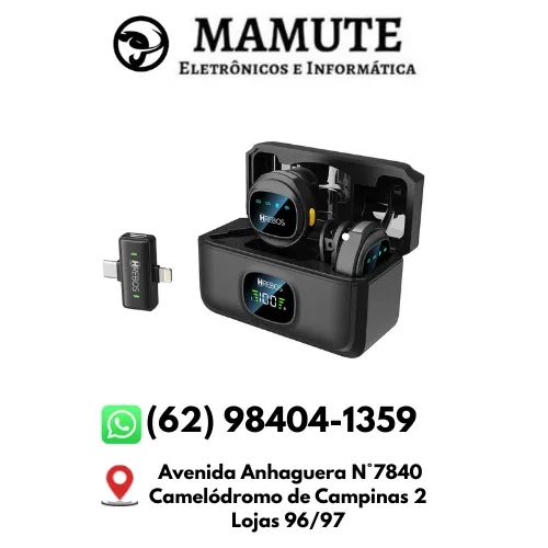 Microfone de Lapela 2 em 1 Sem Fio Magnético Lightning Tipo C