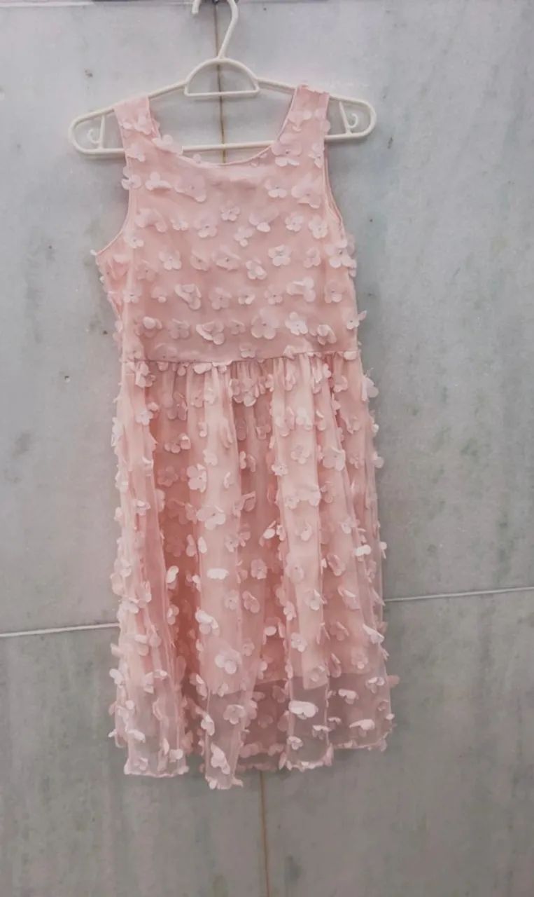 Vestido Infantil Festa Rosa Romântico Floral Luxo - Flores em Alto Relevo 3D - Tam. 8 a 12 - Foto 4