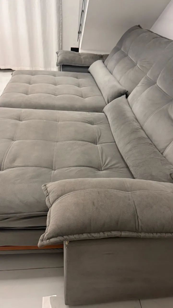 Sofá 2.80 retrátil Suede cinza  - Foto 5