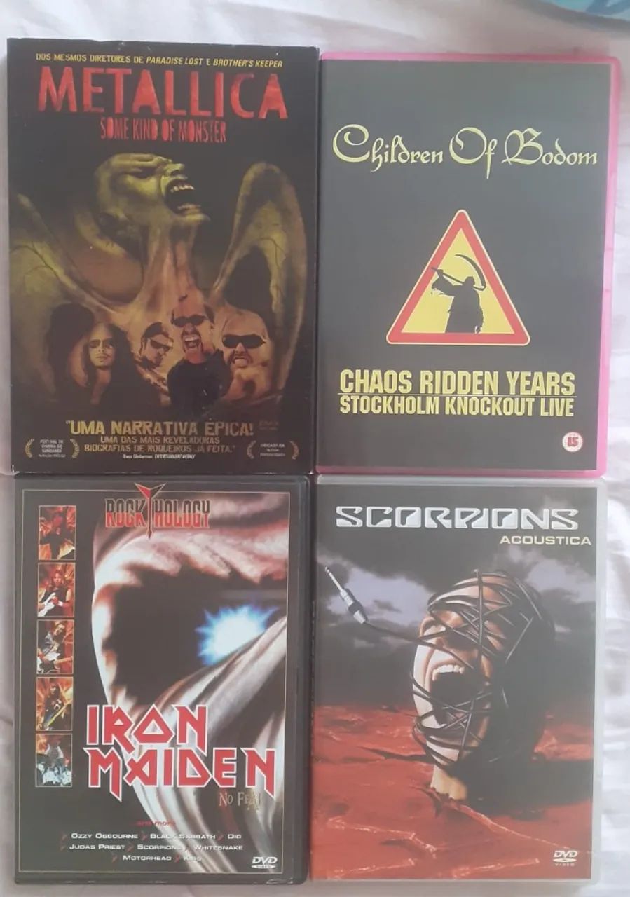 Lote 4 DVDs Metallica, Iron Maiden, Children of Bodom e Scorpions