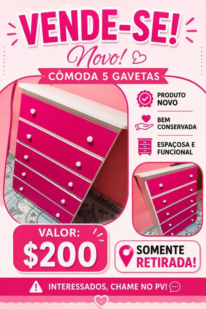 Vendo cômoda 5 gavetas nunca usada !!