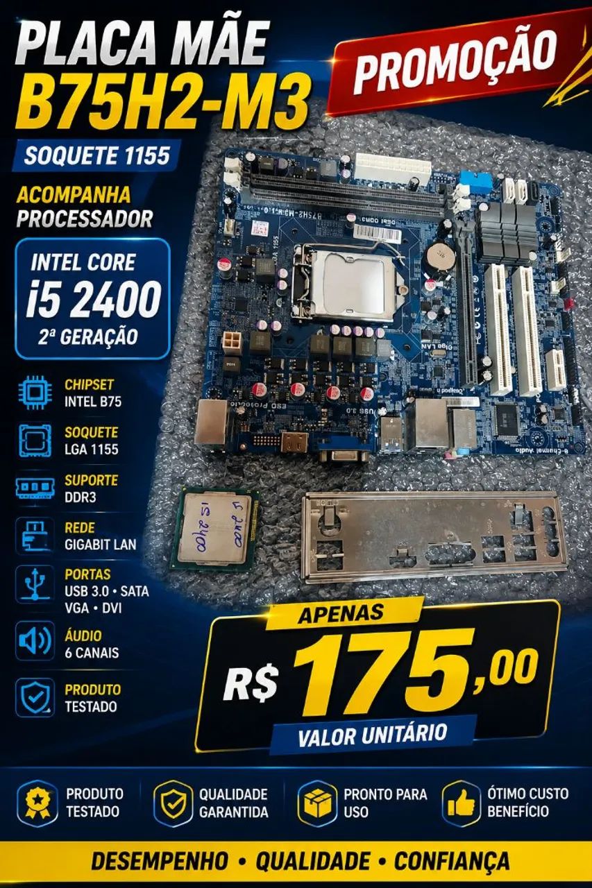 Kit placa mãe com processador Intel core i5 2400