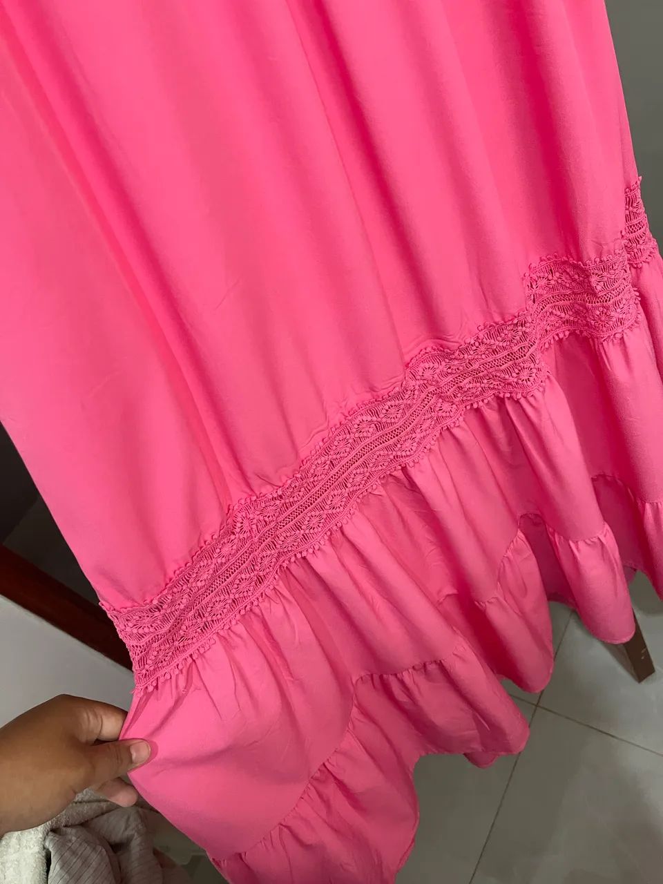 Vestido longo rosa com renda - Foto 3