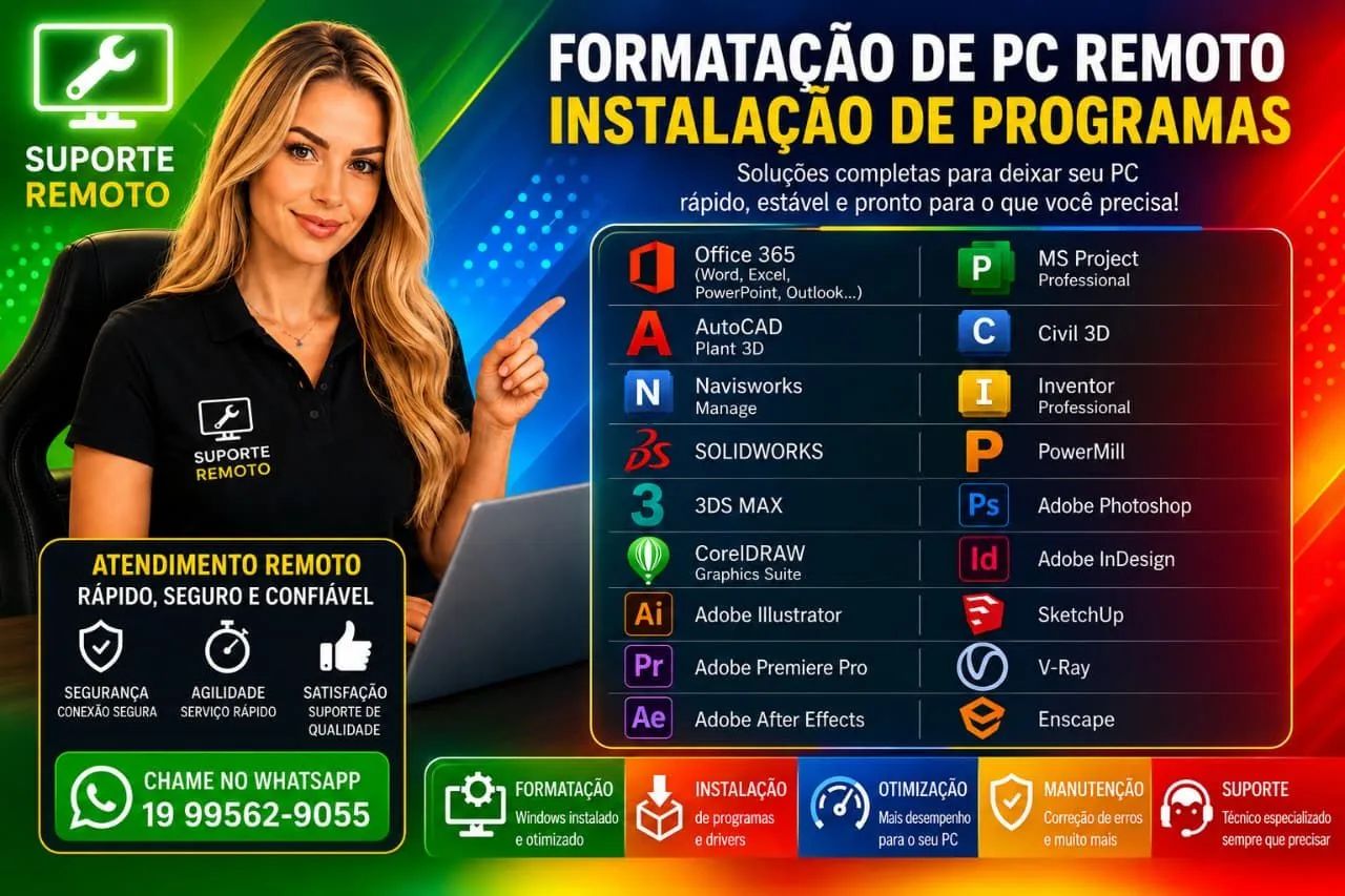 Formatação de  computador remoto instala office 365 MS project autocad revit solid 3dsmax 