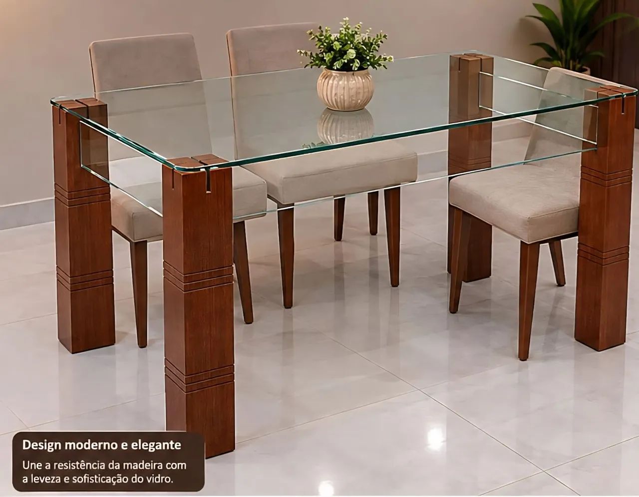 Mesa de vidro com pé de madeira  - Foto 2