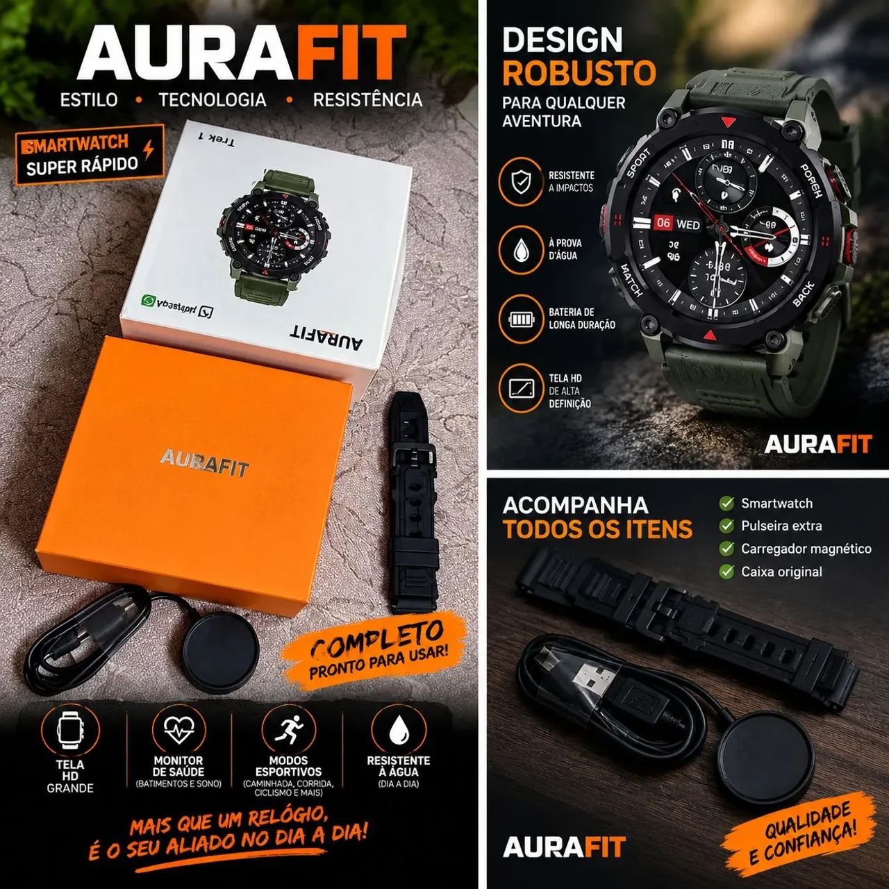 AURAFIT G6 Esportivo - Resistente à Água + Pulseira Extra