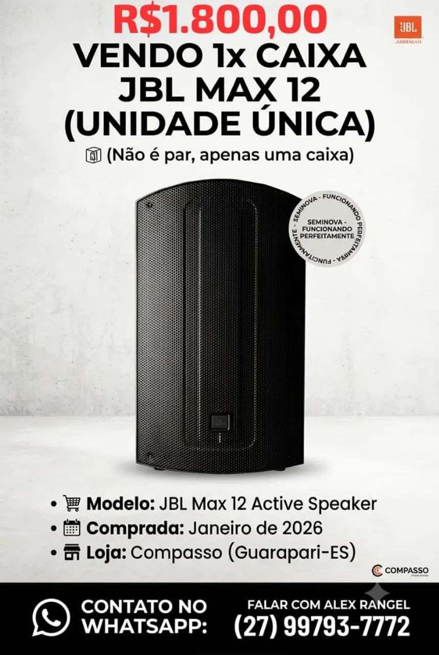 Vendo  01 uma caixa ativa JBL Max 12 funcionando perfeitamente e seminova.  - Foto 2