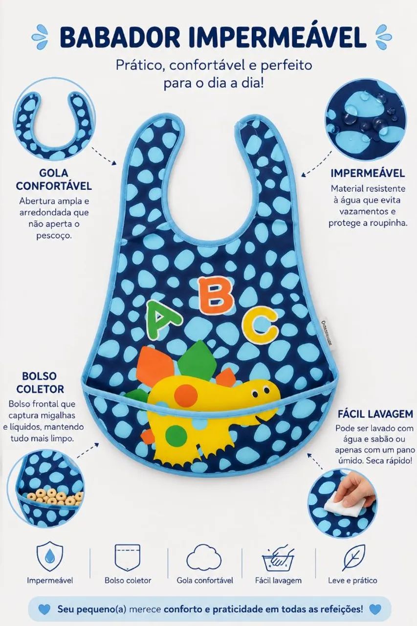 Babador Infantil Impermeável Com Bolso Coletor - Foto 2