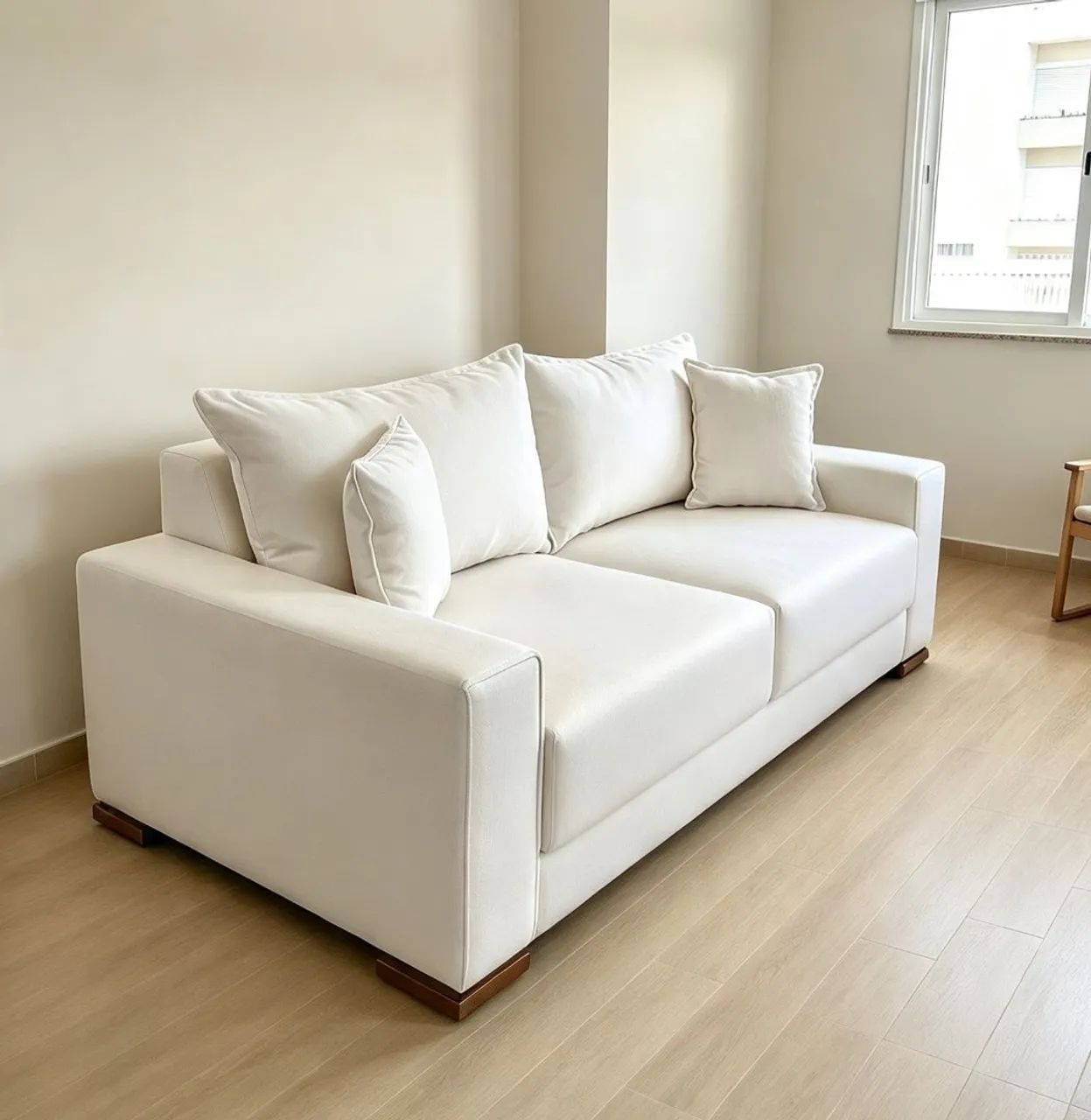 Sofá retrátil em suede creme.Entrego