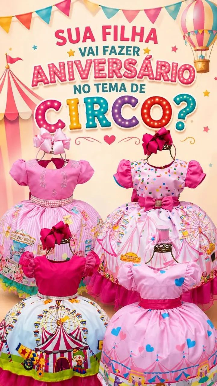 Vestidos infantis temáticos tema circo 