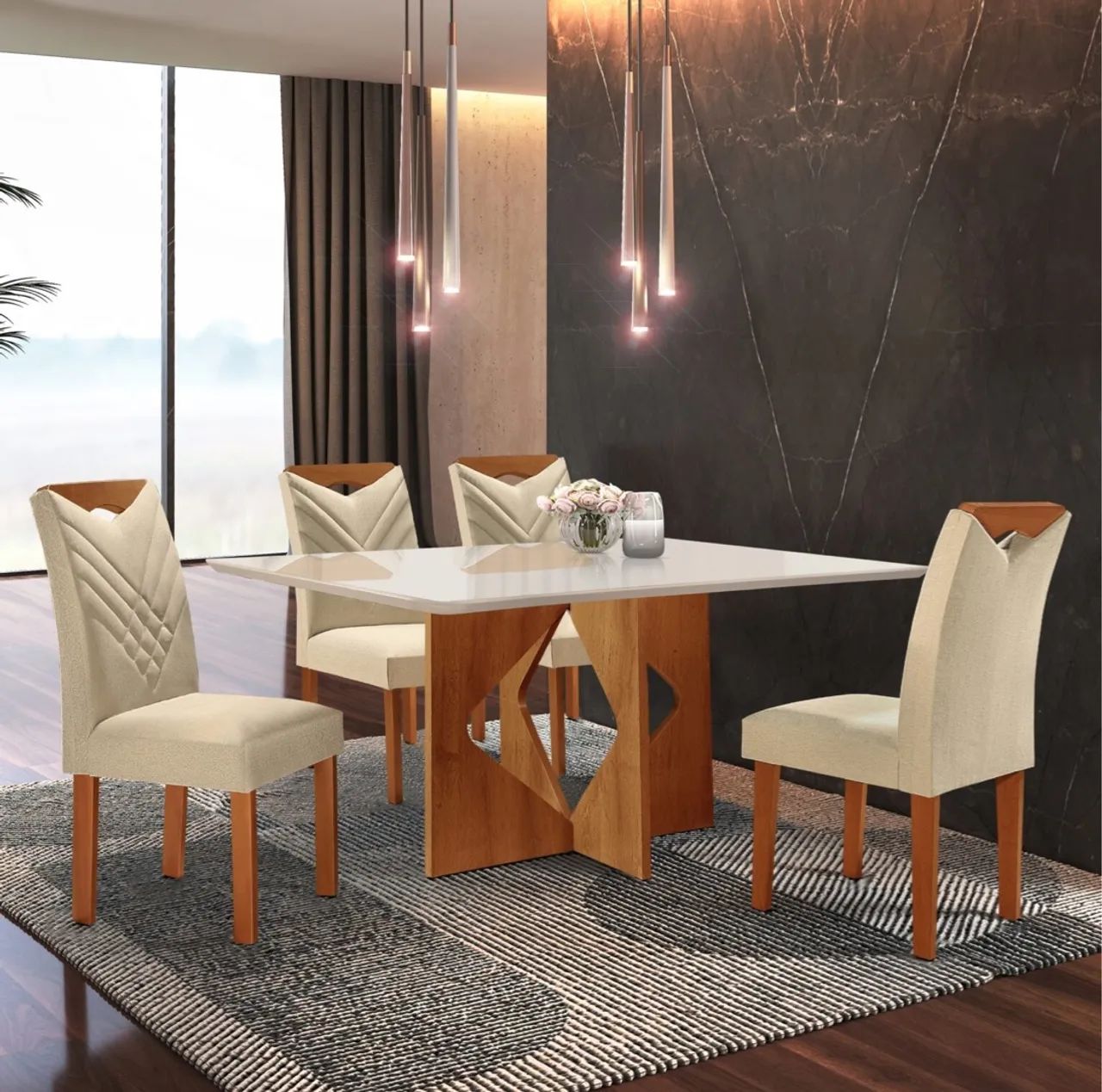 Mesa de Jantar 4 Cadeiras Oxford Bege tt44
