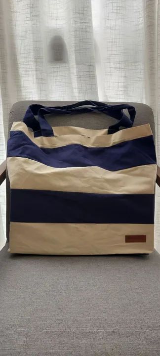 Bolsa de praia de Ombro listrada - Azul e Bege