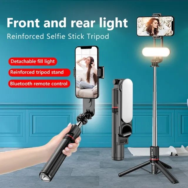  Mini Tripé Selfie Vara Dobrável Foto Sem Fio Bluetooth com Led - Foto 2