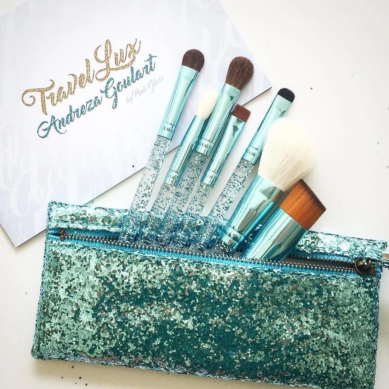 Kit de Pincel para Maquiagem com Glitter Azul - Foto 3