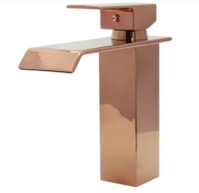 NOVA | Torneira Banheiro Cascata Rose Gold Quadrada Metal Monocomando - Foto 5