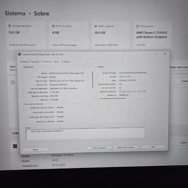 Notebook Acer Nitro Ryzen 5 7535HS - 16Gb Ram - RTX 3050 - 1Tb SSD - Foto 2