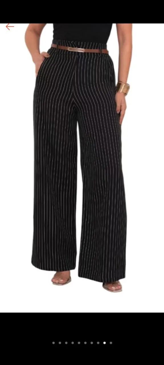 Calça Pantalona Listrada Feminina Elegante