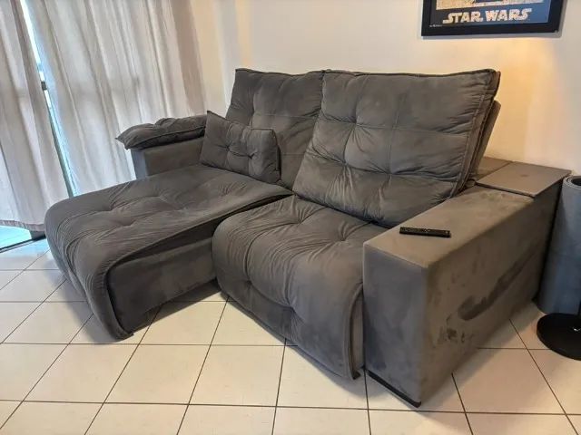 Sofá Retrátil e Reclinável 2 Lugares com Extensão - Suede Cinza, Super Confortável - Foto 3