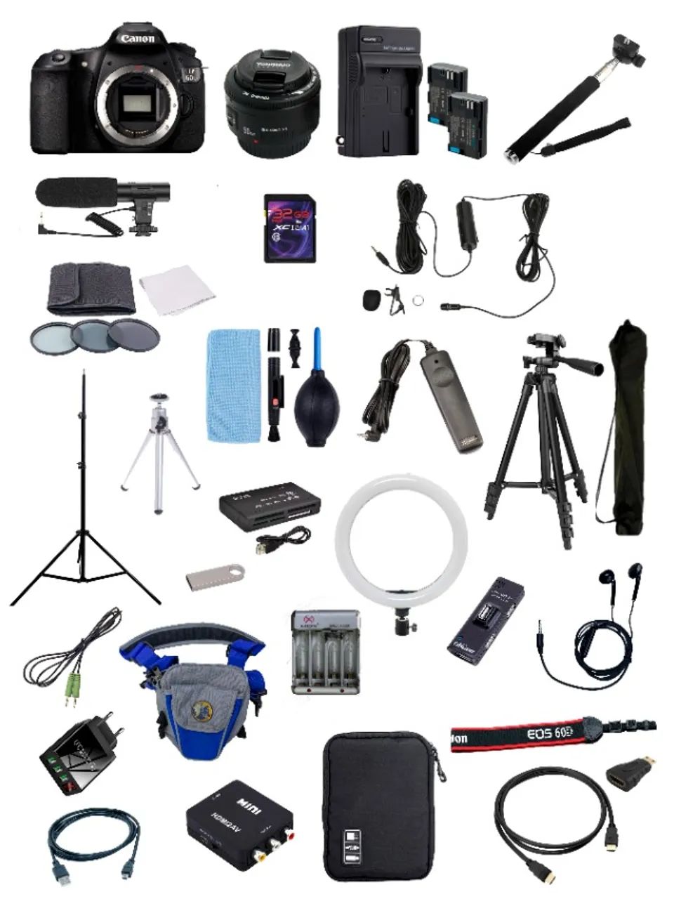 Kit Completo Câmera Canon 60d + Lente 50mm + Baterias + Acessórios - Foto 2