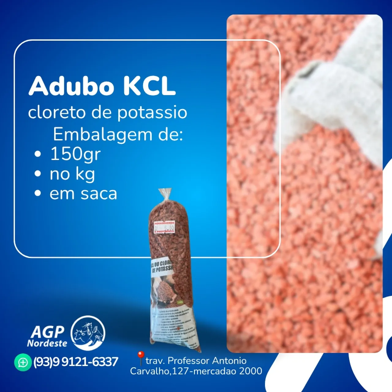 Adubo KCL - Cloreto de Potássio - Embalagem de 150g
