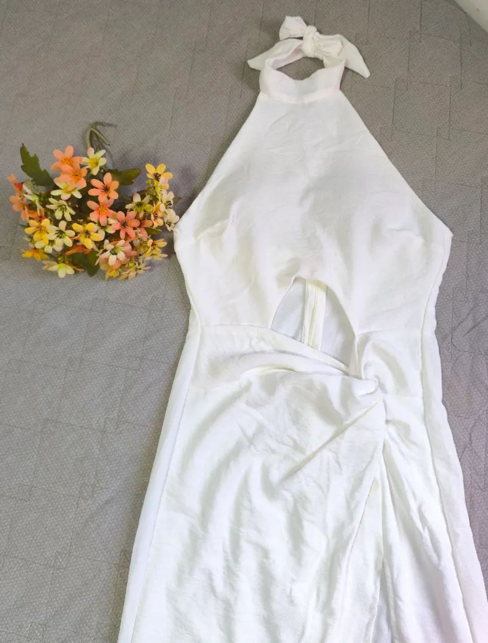Vestido Longo com Fenda Off White - Foto 4