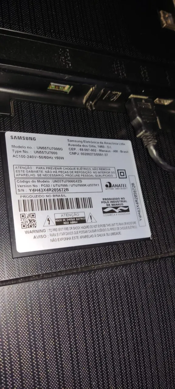 TV Samsung 55 polegadas Smart para retirada de peças.