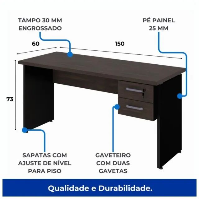 Mesa Para Escritório Gaveteiro Integrado Visual Sofisticado 23473 - Foto 3
