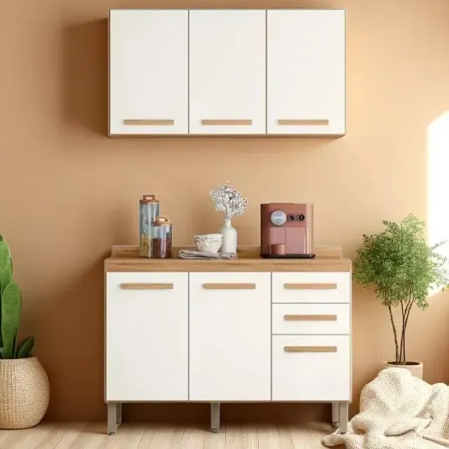 Promoção Conjunto Balcão com Aéreo Intenza Freijo/Off White (em estoque)  