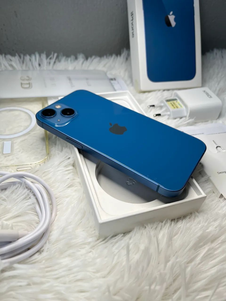 iPhone 13 azul 128GB com caixa, nota, garantia e acessórios