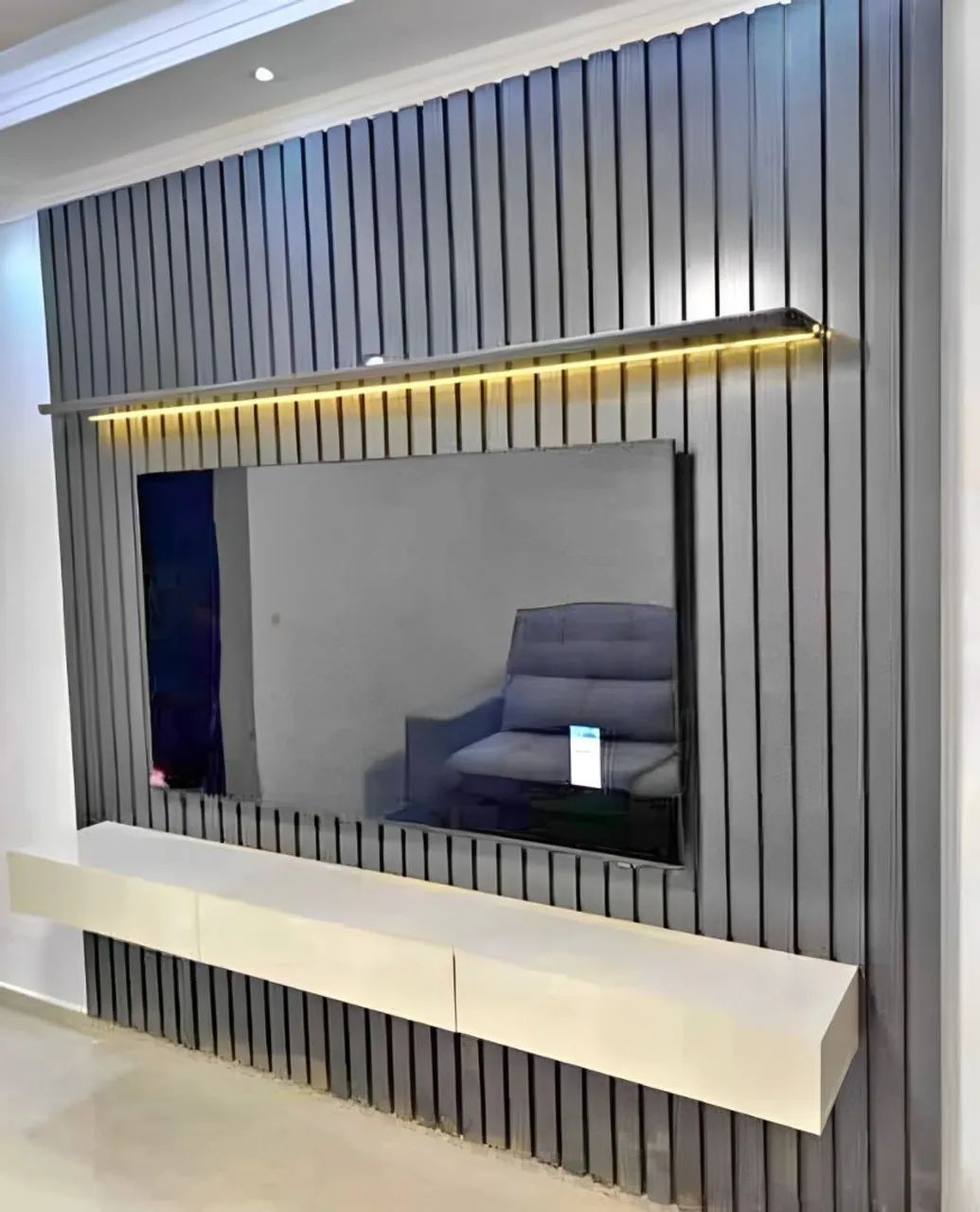 PAINEL NOBRE RIPADO 100% MDF COM LED 