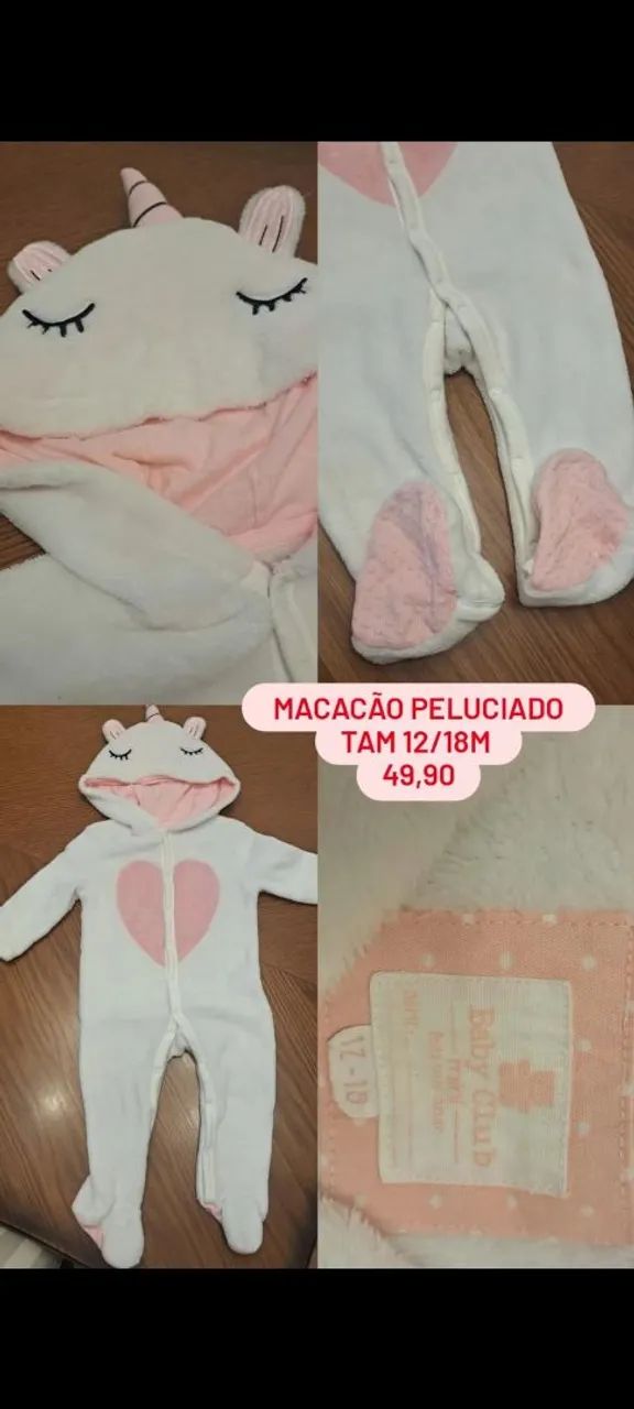 TORRO Macacão Peluciado Unicornio Bebê - 12/18 Meses