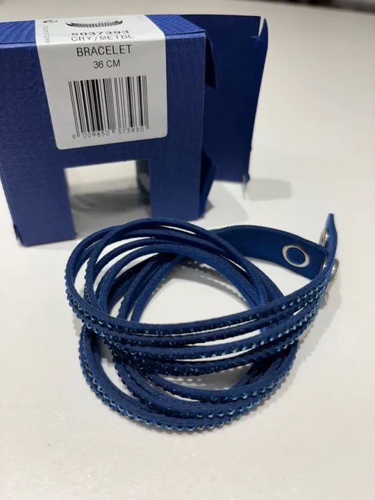 Swarovski - Pulseira de couro azul com cristais