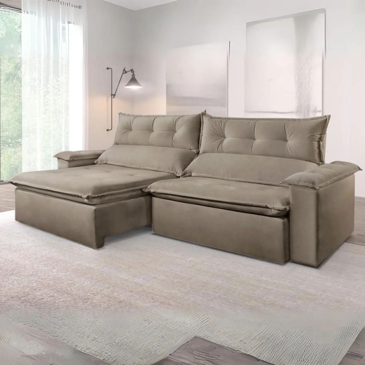 Sofá Retrátil e Reclinável 2,50 m S-102 Veludo Capuccino tt6m