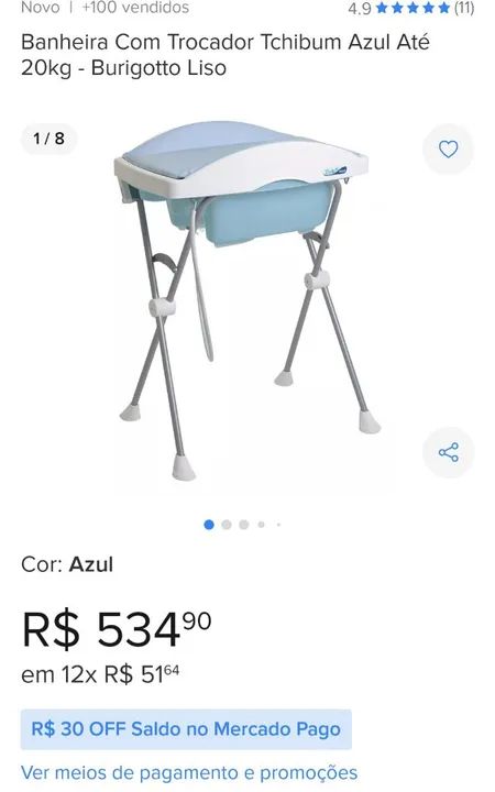 Banheira com Trocador Tchibum Azul Até 20kg - Burigotto Liso