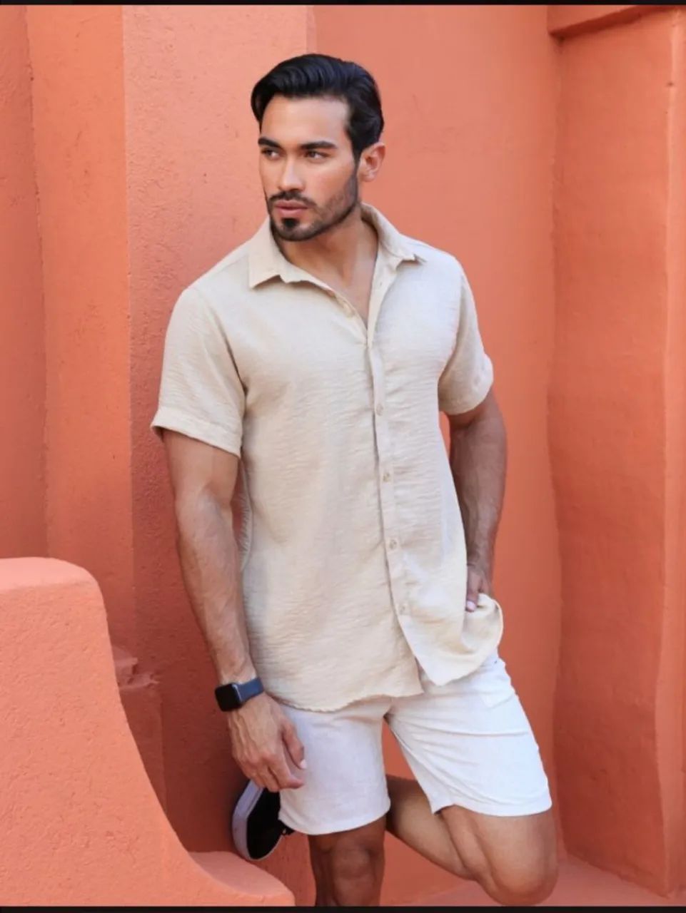 Camisa de Botao Masculino Bege Casual - Conforto e Estilo