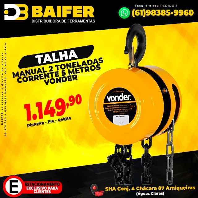 Talha Manual 2 Tonelada Elevação 5 Metros 6143020050 Vonder