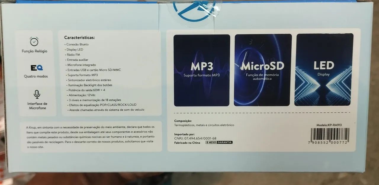 Som Automotivo Bluetooth, USB E Leitor Knup RA913<br> - Foto 4