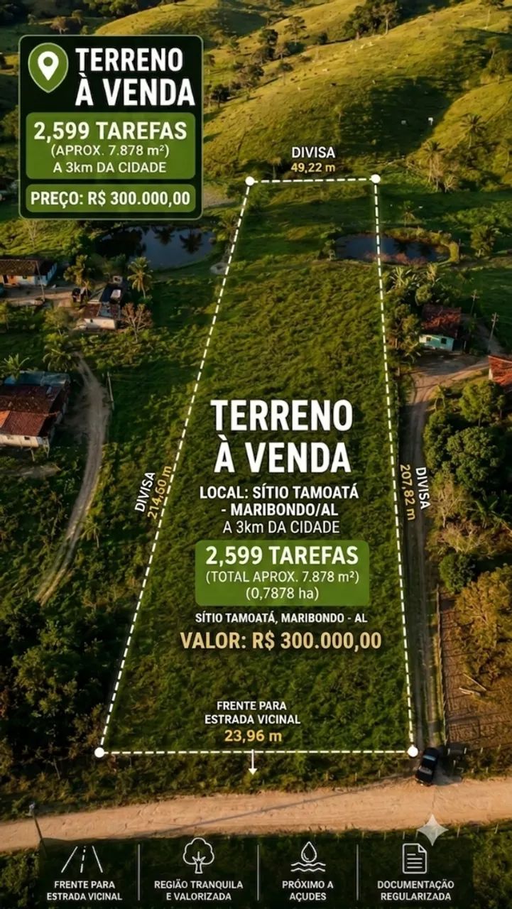 TERRENO NO SITIO 2,5 TAREFAS PROXIMO A CIDADE
