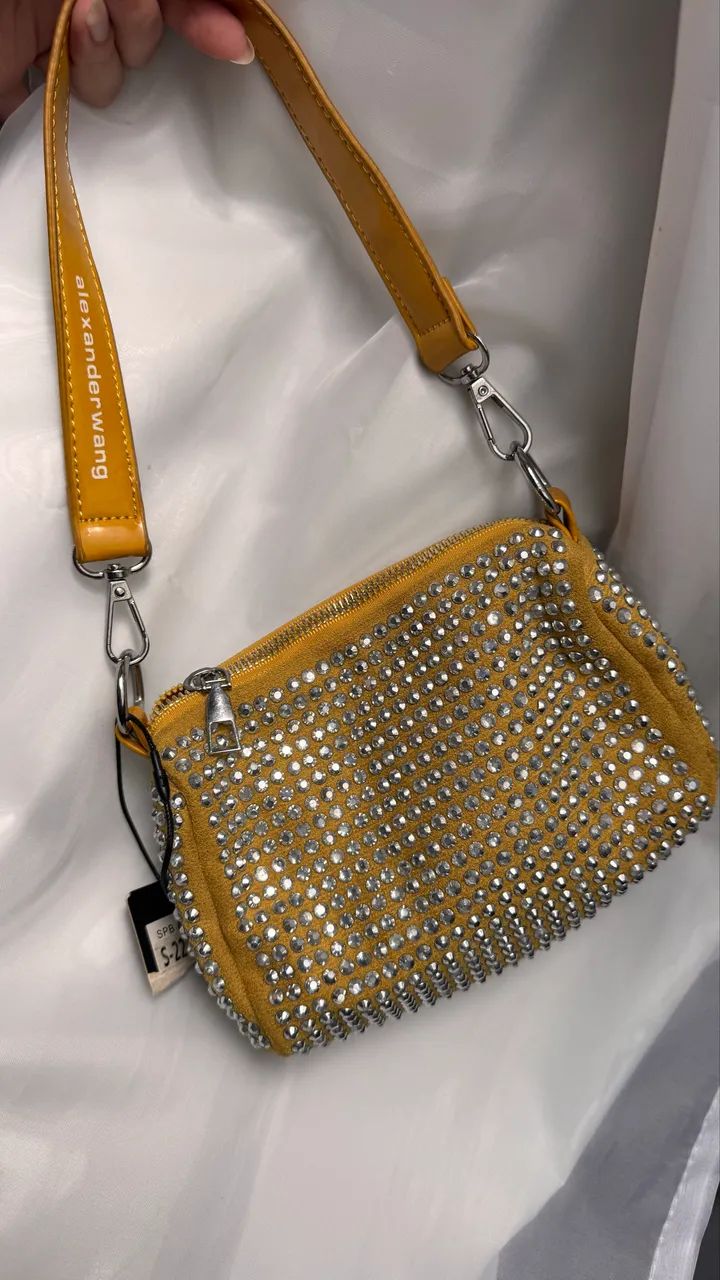     Bolsa de festa com strass e duas alças