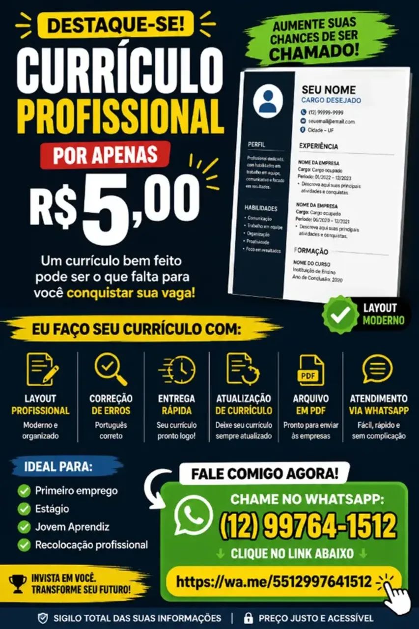 faço curriculo profissional por 5 reais 