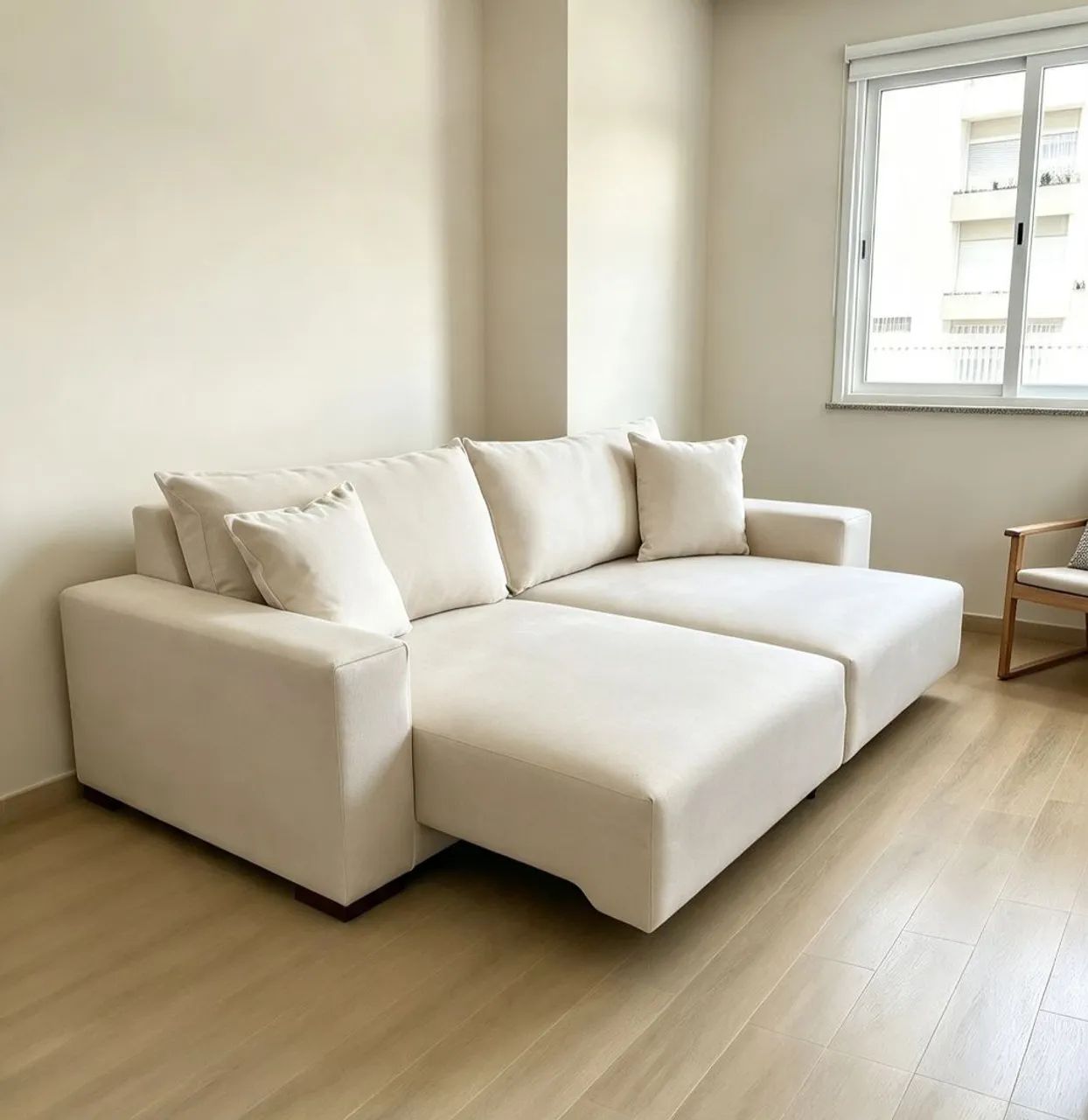 Sofá retrátil em suede creme.Entrego - Foto 2